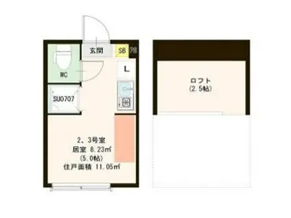 プランドール志茂(ワンルーム/1階)の間取り写真