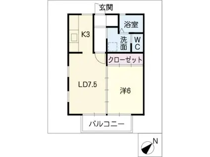 アメニティ ヒル(1LDK/2階)の間取り写真