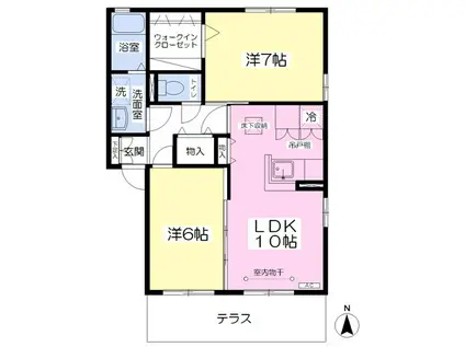 ポラールB棟(2LDK/1階)の間取り写真
