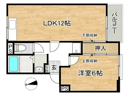 オークコート(1LDK/3階)の間取り写真
