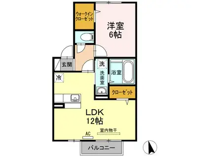 グランフェルティB棟(1LDK/1階)の間取り写真