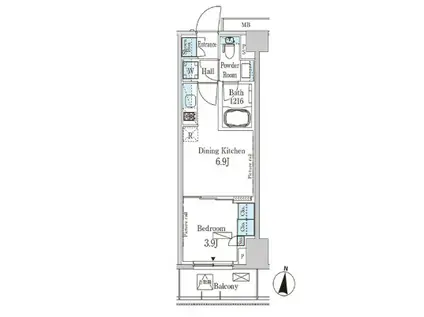 パークアクシス木場キャナルイースト(1DK/9階)の間取り写真