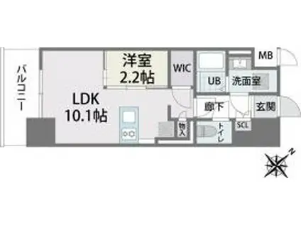 ラクラス博多II(1LDK/10階)の間取り写真