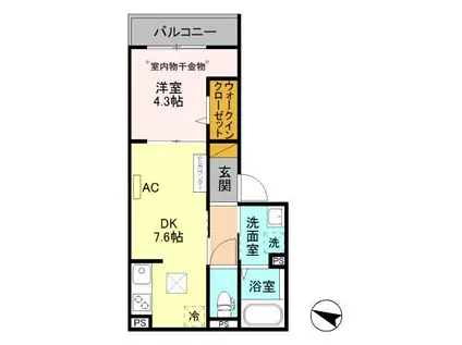 フッフール(1DK/1階)の間取り写真