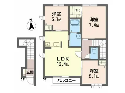 シャーメゾン不来方(3LDK/2階)の間取り写真