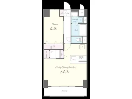 アルカス聖蹟(1LDK/14階)の間取り写真