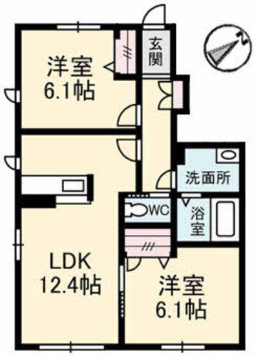 シャーメゾン郡家 C棟(2LDK/1階)の間取り写真