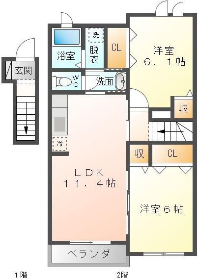 ベル・ヴィオラKIII(2LDK/2階)の間取り写真