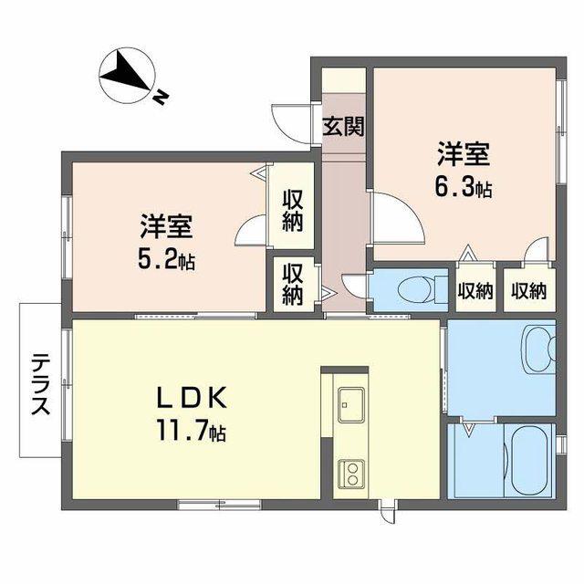 メゾン石川A棟(2LDK/1階)の間取り写真