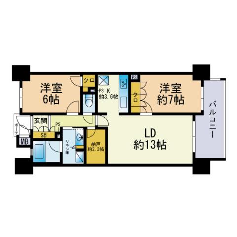 MJR六本松(2SLDK/7階)の間取り写真