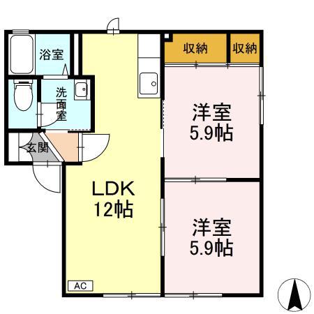 メゾンクレール(2LDK/1階)の間取り写真