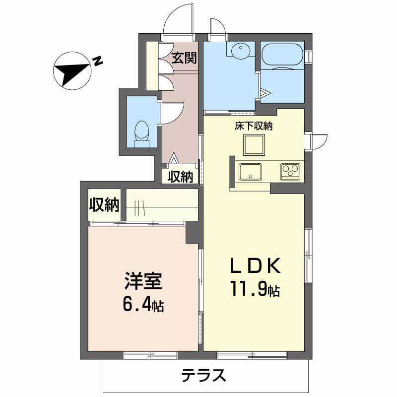 ポートタウン A棟(1LDK/1階)の間取り写真