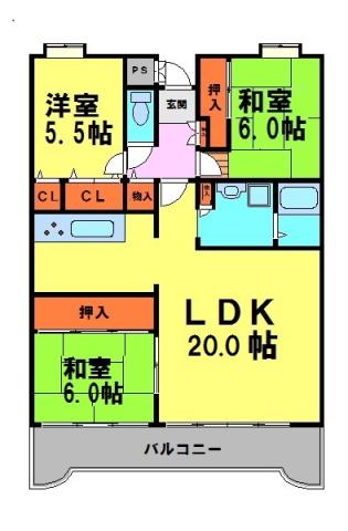 サンクレールヨシナガ(3LDK/5階)の間取り写真
