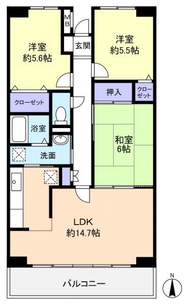 ルーチェ緑が丘B(3LDK/3階)の間取り写真