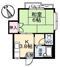 二幸コーポ(1K/2階)の間取り写真