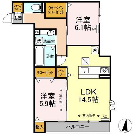 グランロシェ小森(2LDK/1階)の間取り写真