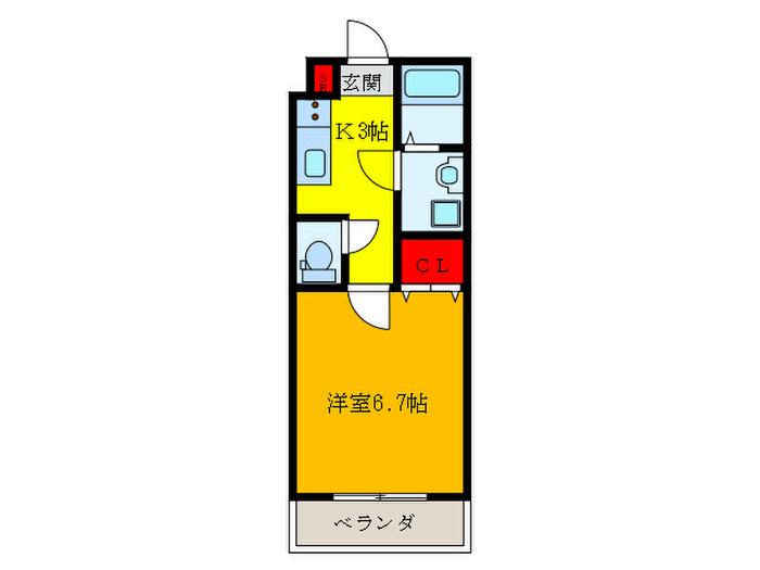 ジーメゾン渚西(1K/2階)の間取り写真