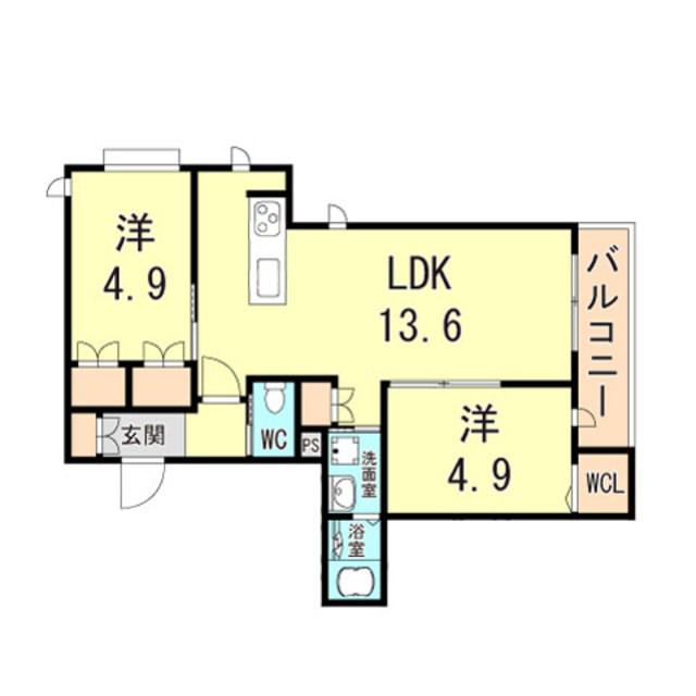 サンハイム米夢(2LDK/3階)の間取り写真