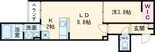 ラフィネ東大畑通(1LDK/1階)の間取り写真