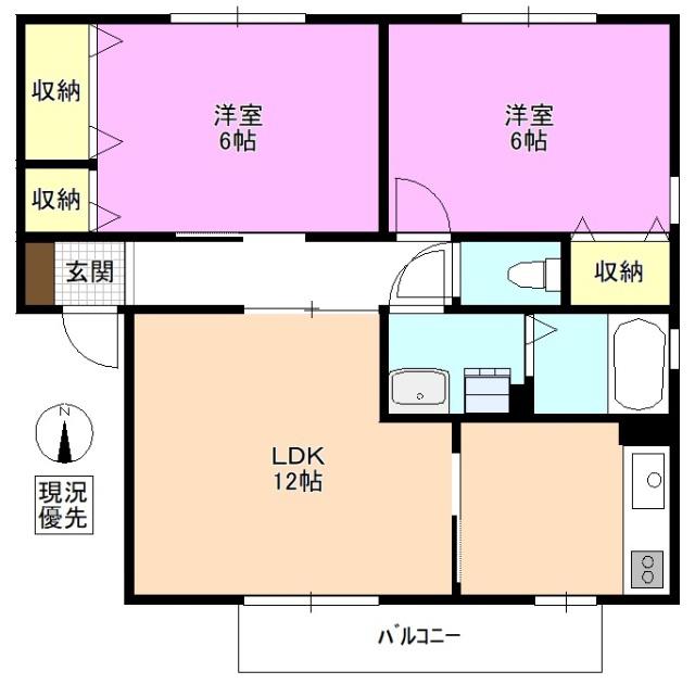 シャンドフルールA棟(2LDK/1階)の間取り写真