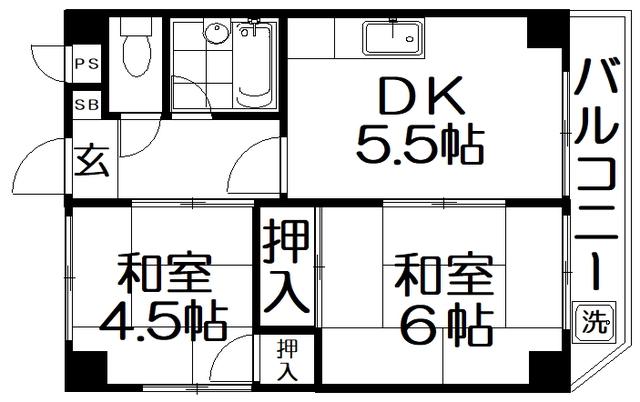 宮之阪ビル(2DK/4階)の間取り写真