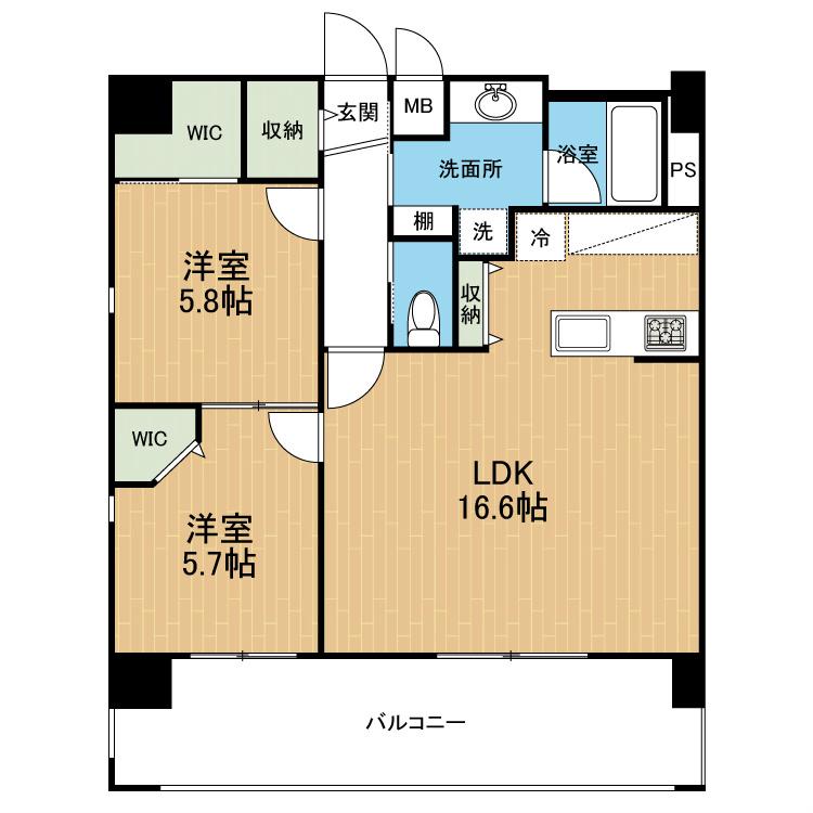 フェリーチェ九品寺(2LDK/7階)の間取り写真
