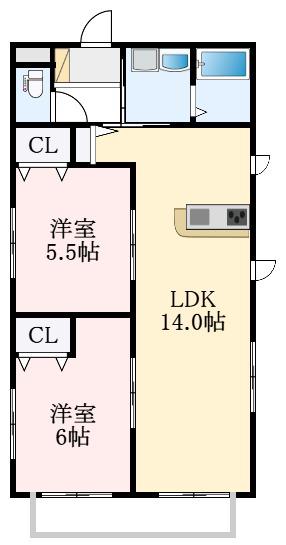 ハイムコンフォート(2LDK/2階)の間取り写真