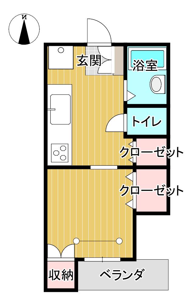 ハピネスルームNO.3(1K/2階)の間取り写真