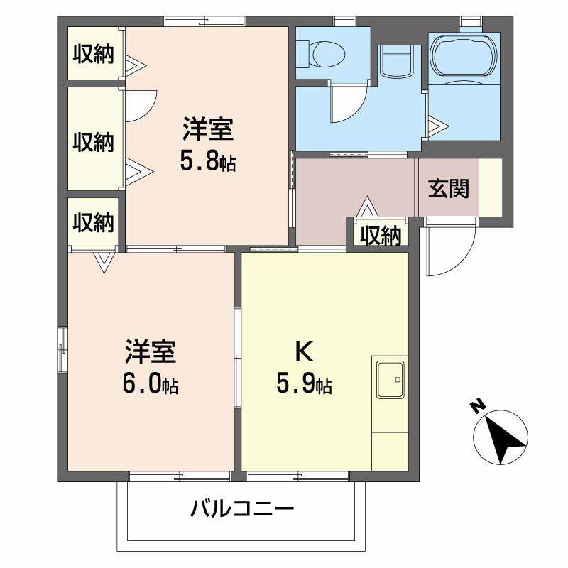 レイクサイド玉湯B棟(2K/2階)の間取り写真