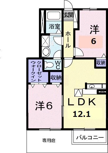 グラン・クールA棟(2LDK/1階)の間取り写真