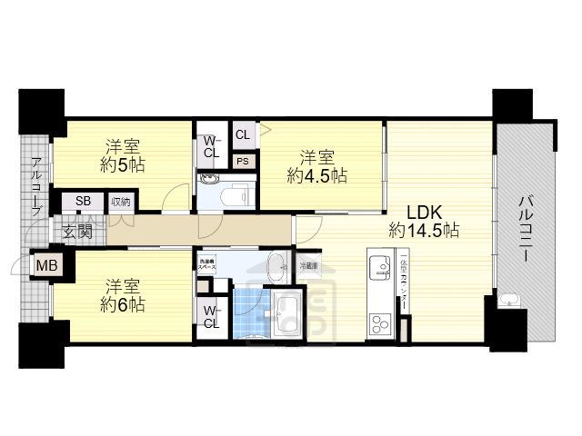 エスリード箕面船場阪大前(3LDK/3階)の間取り写真