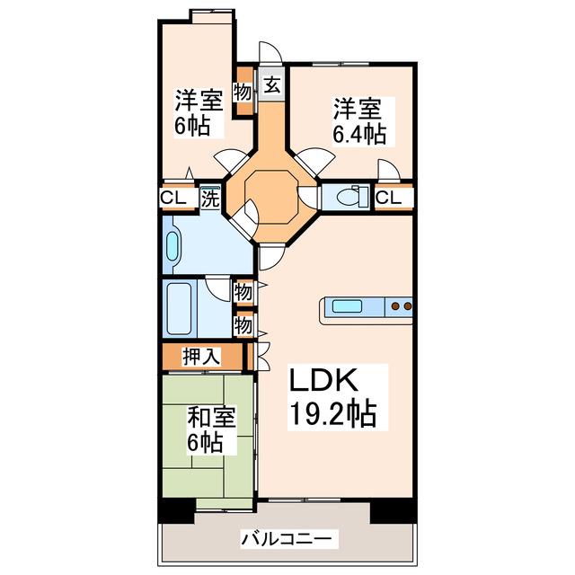 フローレンス水前寺公園グランドアーク(3LDK/3階)の間取り写真