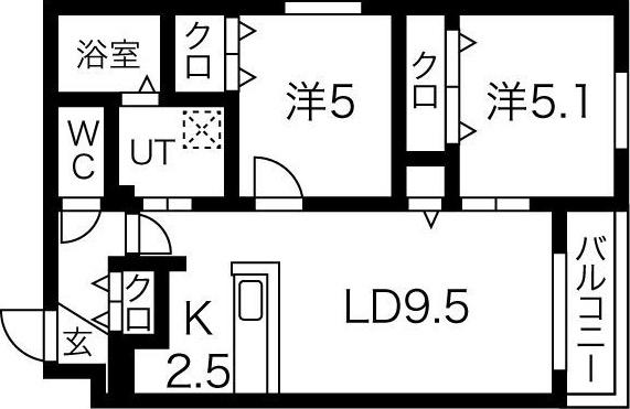 ウェリナ月寒西(2LDK/2階)の間取り写真