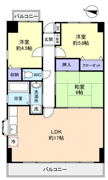 ラフィーネ八千代(3LDK/3階)の間取り写真
