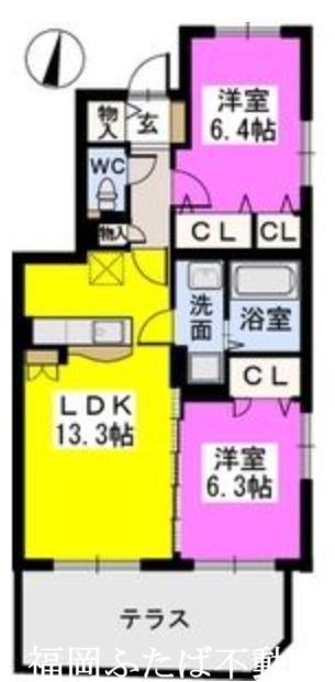 ラフェリア(2LDK/2階)の間取り写真