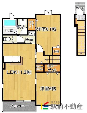 イーストコート II(2LDK/2階)の間取り写真