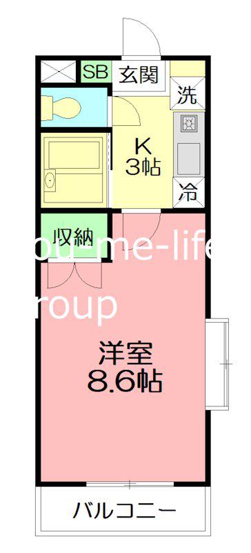 ヴィラ一番館(1K/4階)の間取り写真