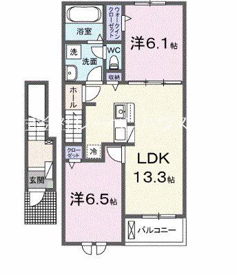 ベル ヴィラージュ B(2LDK/2階)の間取り写真