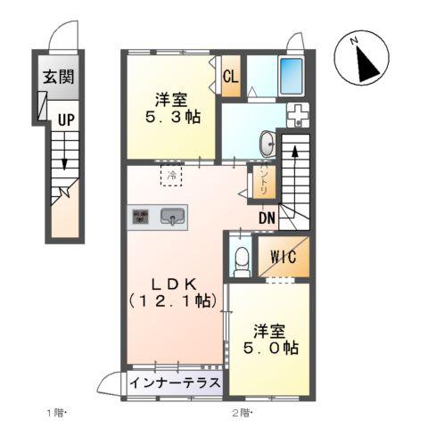 アンフルーヴ住吉A(2LDK/2階)の間取り写真