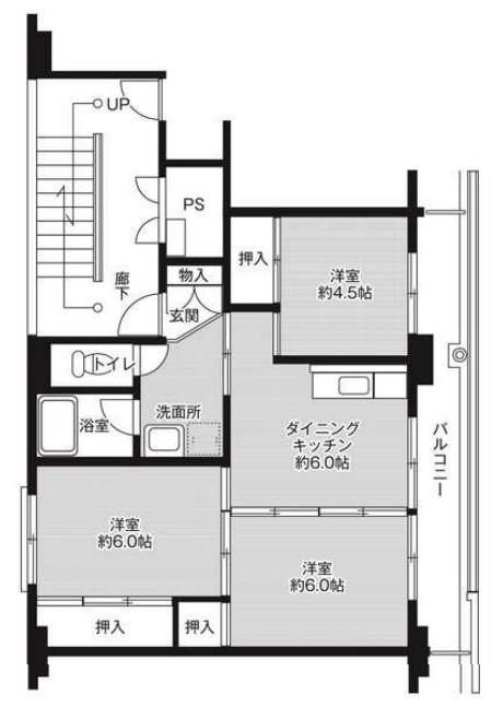 ビレッジハウス上原4号棟(3DK/1階)の間取り写真