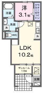 エヴァファースト(1LDK/1階)の間取り写真
