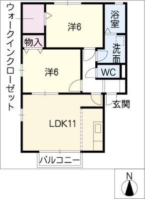 ウィルモア鴻の巣パーク(2LDK/2階)の間取り写真