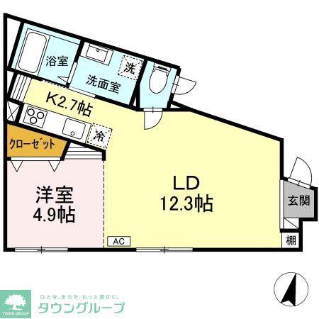 桜新町テラス(1DK/1階)の間取り写真