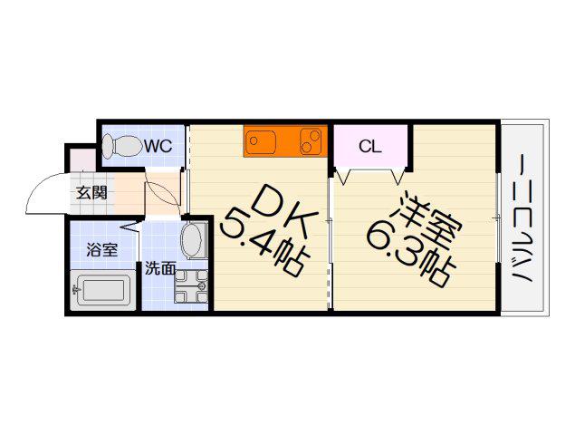 エスファーレ浜寺(1DK/1階)の間取り写真