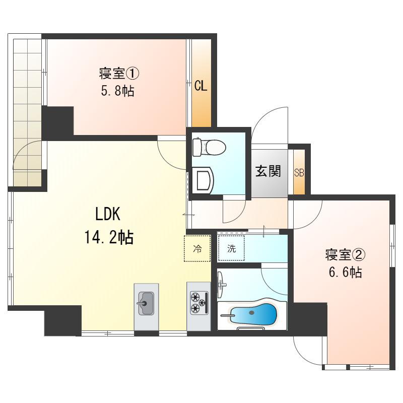 TS-2(2LDK/4階)の間取り写真
