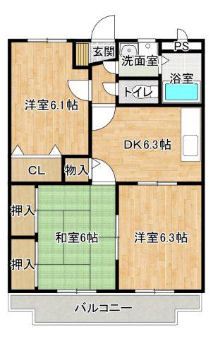 鯉田マンション(3DK/3階)の間取り写真