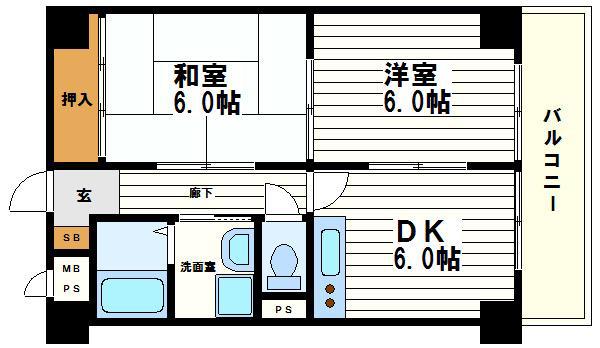 K2アベニュー(2DK/2階)の間取り写真