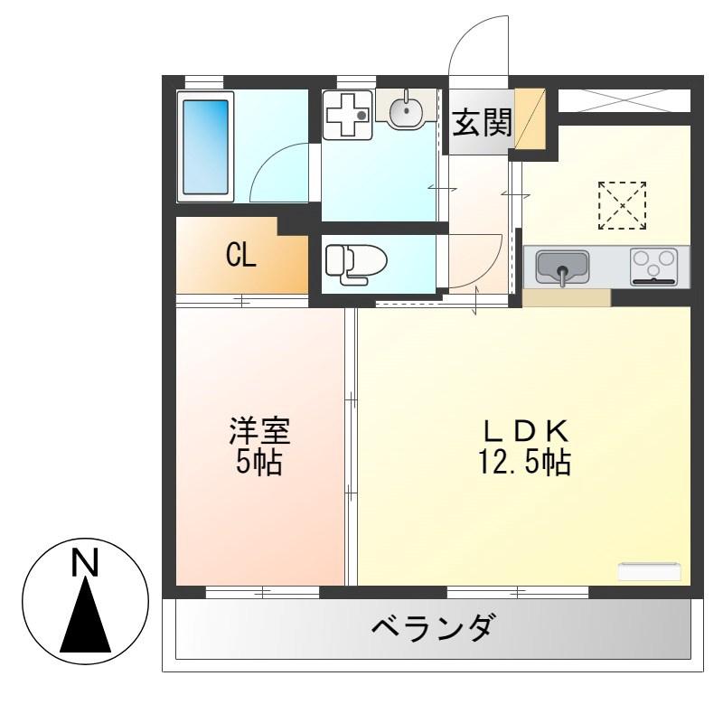 メゾンドMJ陽東(1LDK/1階)の間取り写真