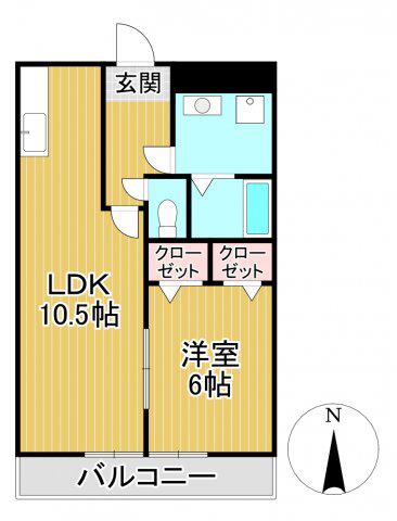 サンライズ東櫛原(1LDK/5階)の間取り写真