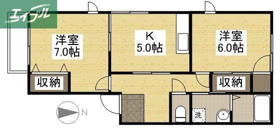コーポ岡崎(2DK/1階)の間取り写真